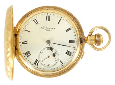 Lot 320 - J.W. BENSON, LONDON. A FULLY ENGRAVED 18CT GOLD HALF HUNTER POCKET  WATCH