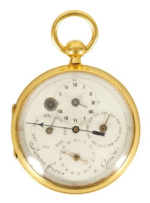 Lot 327 - BONNA FRES A GENEVE NO. 2089. A SWISS MULTI DIAL OPEN FACED POCKET WATCH