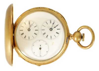Lot 330 - AN EARLY 20TH CENTURY SWISS DUAL DIAL CAPTAINS HUNTER POCKET WATCH