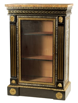 Lot 1088 - A 19TH CENTURY FRENCH EBONISED BOULLE AND ORMOLU MOUNTED DISPLAY CABINET