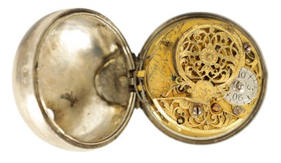 Lot 323 - J. PEAT, LONDON. AN EARLY 18TH CENTURY PAIR CASED VERGE SILVER AND TORTOISESHELL POCKET WATCH