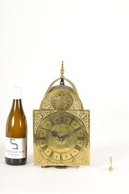 Lot 923 - SAMUEL GUY, LONDON. AN EARLY 18TH CENTURY BRASS LANTERN CLOCK