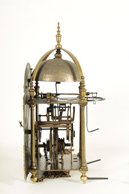 Lot 923 - SAMUEL GUY, LONDON. AN EARLY 18TH CENTURY BRASS LANTERN CLOCK