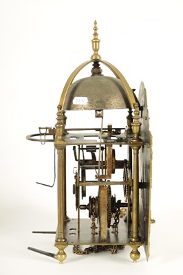 Lot 923 - SAMUEL GUY, LONDON. AN EARLY 18TH CENTURY BRASS LANTERN CLOCK