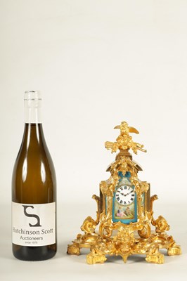 Lot 775 - A SMALL LATE 19TH CENTURY FRENCH PORCELAIN PANELLED ORMOLU CARRIAGE STYLE MANTEL CLOCK