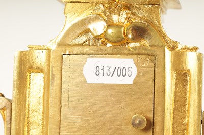 Lot 775 - A SMALL LATE 19TH CENTURY FRENCH PORCELAIN PANELLED ORMOLU CARRIAGE STYLE MANTEL CLOCK