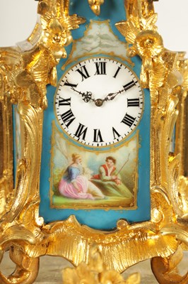 Lot 775 - A SMALL LATE 19TH CENTURY FRENCH PORCELAIN PANELLED ORMOLU CARRIAGE STYLE MANTEL CLOCK