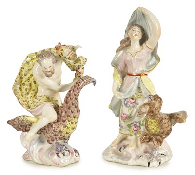 Lot 86 - A PAIR OF 18TH CENTURY BOW PORCELAIN FIGURES OF JUPITER AND JUNO