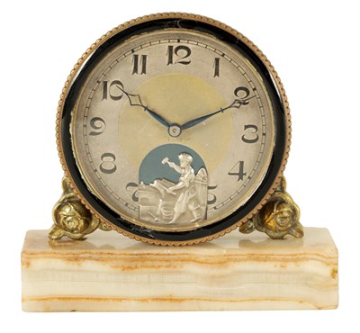 Lot 1280 - A SMALL SWISS ART DECO AUTOMATION DESK CLOCK