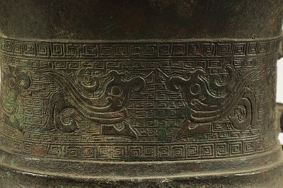 Lot 218 - A LARGE CHINESE MING DYNASTY SQUARE SECTION TWO-HANDLED BRONZE BALUSTER VASE