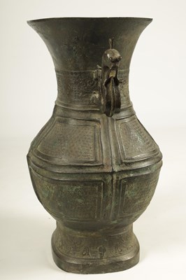 Lot 218 - A LARGE CHINESE MING DYNASTY SQUARE SECTION TWO-HANDLED BRONZE BALUSTER VASE