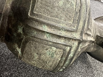 Lot 218 - A LARGE CHINESE MING DYNASTY SQUARE SECTION TWO-HANDLED BRONZE BALUSTER VASE