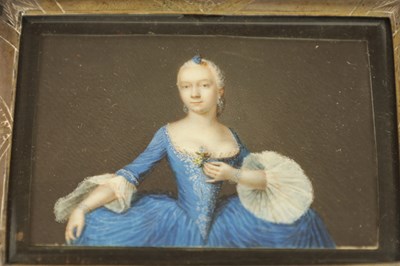 Lot 240 - AN 18TH CENTURY CONTINENTAL MINIATURE HALF LENGTH PORTRAIT OF A LADY