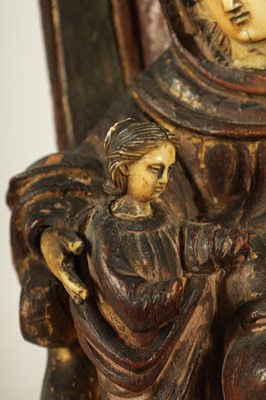 Lot 584 - AN 18TH CENTURY PORTUGUESE COLONIAL POLYCHROME CARVED WOOD AND IVORY SET SCULPTURE