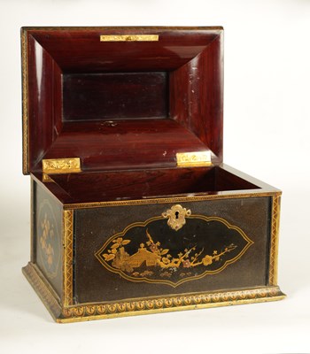 Lot 590 - A FINE 19TH CENTURY FRENCH BLACK AND GOLD LACQUERWORK ROSEWOOD BOX IN THE JAPANESE TASTE