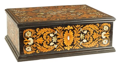 Lot 571 - A FINE 18TH/19TH CENTURY ITALIAN FLORAL MARQUETRY EBONY, IVORY AND MOTHER OF PEARL INLAID TABLE BOX