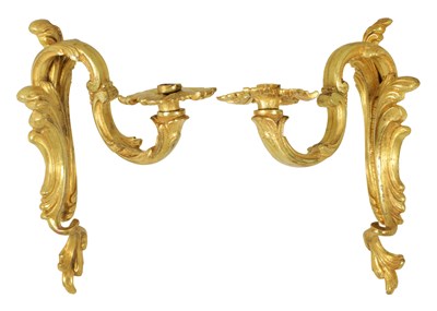 Lot 753 - A PAIR OF LATE 19TH CENTURY FRENCH GILT ORMOLU SINGLE BRANCH WALL SCONES