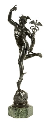 Lot 690 - A LARGE 19TH CENTURY ITALIAN BRONZE SCULPTURE OF THE FLYING MERCURY