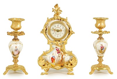 Lot 909 - A LATE 19TH CENTURY FRENCH BOUDOIR CLOCK GARNITURE