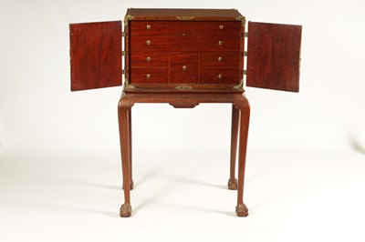 Lot 1063 - A FINE 19TH CENTURY FIDDLE BACK MAHOGANY ENGLISH COLLECTORS CABINET IN THE CHINESE TASTE