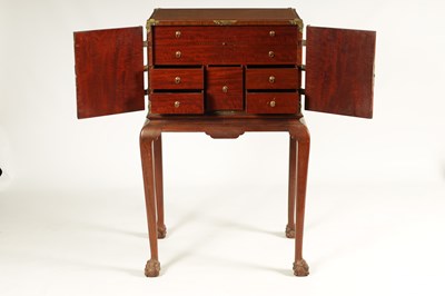Lot 1063 - A FINE 19TH CENTURY FIDDLE BACK MAHOGANY ENGLISH COLLECTORS CABINET IN THE CHINESE TASTE