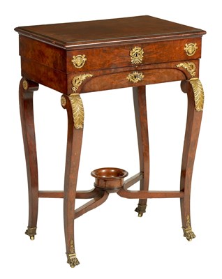 Lot 1039 - AN EARLY 19TH CENTURY ORMOLU MOUNTED FLAMED MAHOGANY FRENCH EMPIRE WRITING TABLE