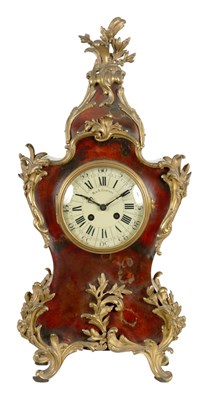 Lot 1026 - A MID 19TH CENTURY FRENCH ORMOLU MOUNTED TORTOISESHELL VENEERED ROCOCO STYLE MANTEL CLOCK