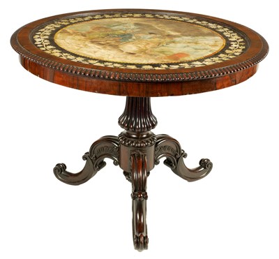 Lot 1151 - AN UNUSUAL REGENCY ROSEWOOD AND SCAGIOLA CIRCULAR CENTRE TABLE