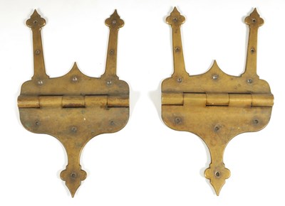 Lot 777 - A MASSIVE PAIR OF LATE 19TH CENTURY BRONZE DOOR HINGES