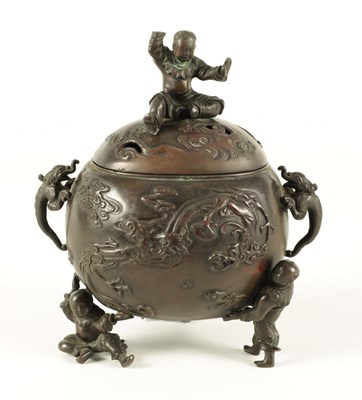 Lot 180 - A JAPANESE MEIJI PERIOD PATINATED BRONZE KORO AND COVER