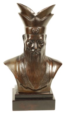 Lot 119 - A LATE 19TH CENTURY JAPANESE PATINATED BRONZE BUST ON STAND