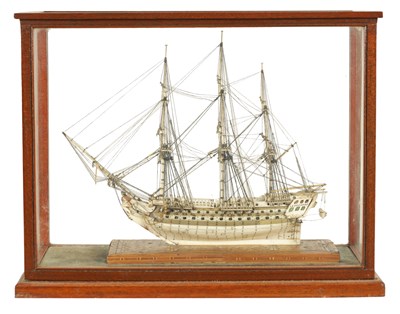 Lot 591 - AN EARLY FRENCH NAPOLEONIC PRISONER-OF-WAR BONE MODEL OF THE 70-GUN SHIP