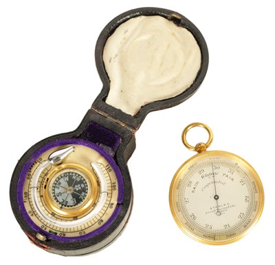 Lot 289 - A LATE 19TH CENTURY POCKET BAROMETER, THERMOMETER COMPASS COMPENDIUM