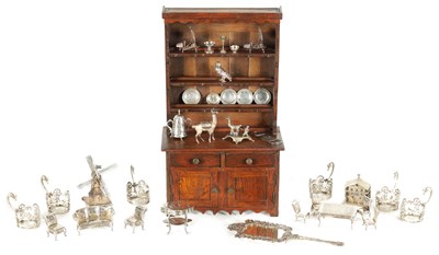 Lot 258 - A LARGE COLLECTION OF MAINLY 19TH CENTURY DUTCH SILVER MINIATURE FURNITURE AND DECORATIVE ITEMS