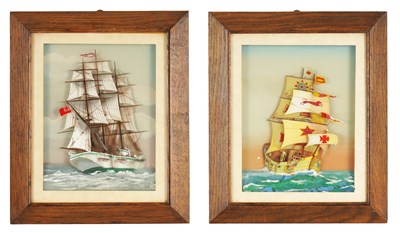 Lot 84 - A PAIR OF 20TH CENTURY REVERSE PAINTED 3D SECTIONAL SHIP PICTURES