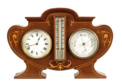 Lot 449 - AN EARLY 20TH CENTURY INLAID MAHOGANY CLOCK BAROMETER COMPENDIUM