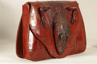 Lot 660 - A VINTAGE STITCHED CREAM CROCODILE SKIN SMALL SUITE CASE