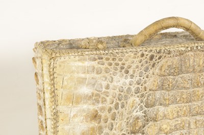 Lot 660 - A VINTAGE STITCHED CREAM CROCODILE SKIN SMALL SUITE CASE