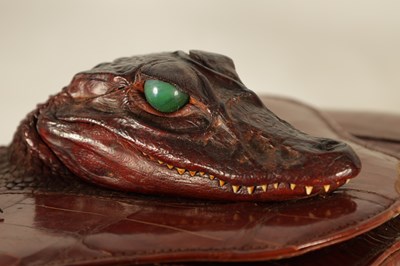 Lot 660 - A VINTAGE STITCHED CREAM CROCODILE SKIN SMALL SUITE CASE