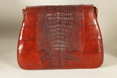 Lot 660 - A VINTAGE STITCHED CREAM CROCODILE SKIN SMALL SUITE CASE