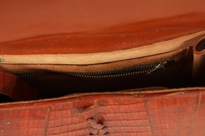 Lot 660 - A VINTAGE STITCHED CREAM CROCODILE SKIN SMALL SUITE CASE