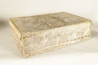 Lot 660 - A VINTAGE STITCHED CREAM CROCODILE SKIN SMALL SUITE CASE
