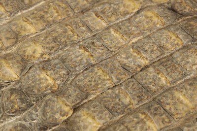 Lot 660 - A VINTAGE STITCHED CREAM CROCODILE SKIN SMALL SUITE CASE