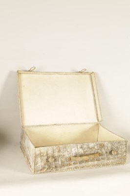 Lot 660 - A VINTAGE STITCHED CREAM CROCODILE SKIN SMALL SUITE CASE