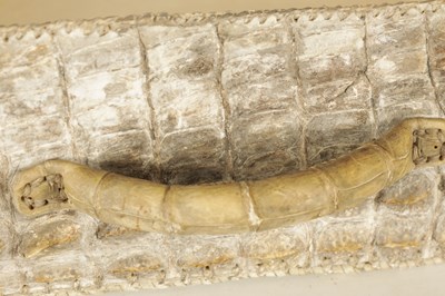 Lot 660 - A VINTAGE STITCHED CREAM CROCODILE SKIN SMALL SUITE CASE