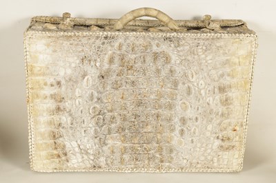 Lot 660 - A VINTAGE STITCHED CREAM CROCODILE SKIN SMALL SUITE CASE