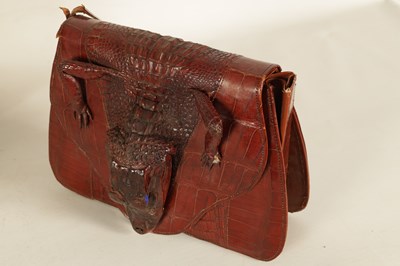 Lot 660 - A VINTAGE STITCHED CREAM CROCODILE SKIN SMALL SUITE CASE
