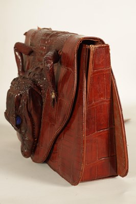 Lot 660 - A VINTAGE STITCHED CREAM CROCODILE SKIN SMALL SUITE CASE