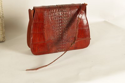 Lot 660 - A VINTAGE STITCHED CREAM CROCODILE SKIN SMALL SUITE CASE