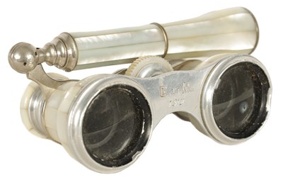 Lot 542 - A PAIR OF EDWARDIAN SILVER PLATE AND MOTHER OF PEARL OPERA GLASSES